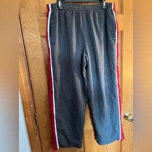 Starter men’s zipper bottom pants grey with white red stripe size large